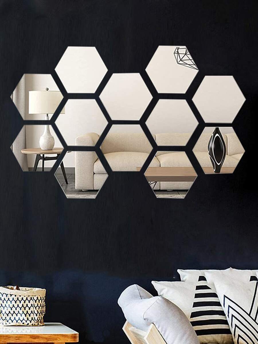 5pcs Hexagon Mirror Wall Sticker - Silver - View 1