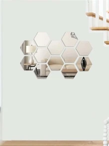 5pcs Hexagon Mirror Wall Sticker - Silver - View 2