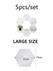 5pcs Hexagon Mirror Wall Sticker - Silver - View 3