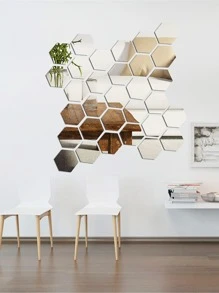 5pcs Hexagon Mirror Wall Sticker - Silver - View 4