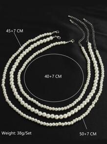 Fashionable And Popular 3pcs Men Faux Pearl Beaded Necklace Punk Hip Pop Style For Jewelry Gift And For A Stylish Look - White - View 3
