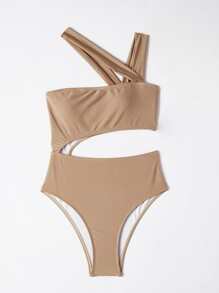 Cut-out One Piece Swimsuit - Khaki - View 1