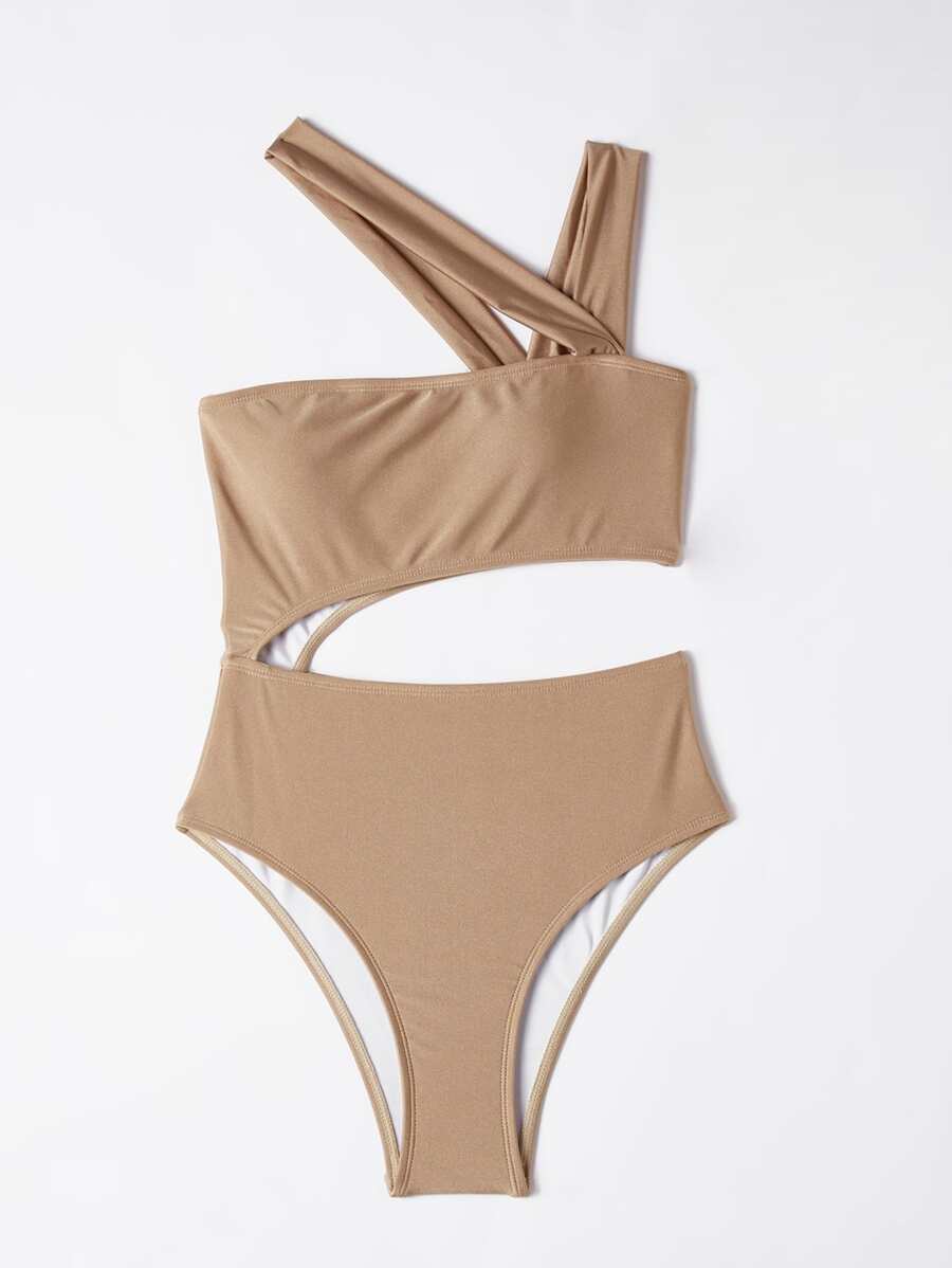 Cut-out One Piece Swimsuit - Khaki - View 1