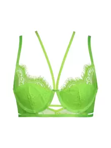 Neon-Green Lace Cut Out Underwire Bra - Lime Green - View 4