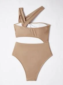 Cut-out One Piece Swimsuit - Khaki - View 2