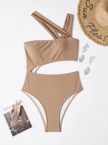 Cut-out One Piece Swimsuit - Khaki - View 5