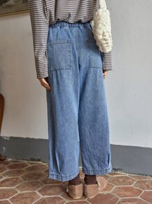 DAZY Pantalones Vaqueros De Doble Bolsillo Con Cintura Elástica Trasera - Azul lavado medio - Ver 2