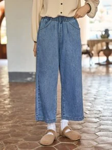 DAZY Pantalones Vaqueros De Doble Bolsillo Con Cintura Elástica Trasera - Azul lavado medio - Ver 5