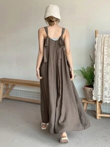 DAZY Áo liền quần nữ Uốn nếp màu trơn Giải trí - Cà phê nâu - Xem 1