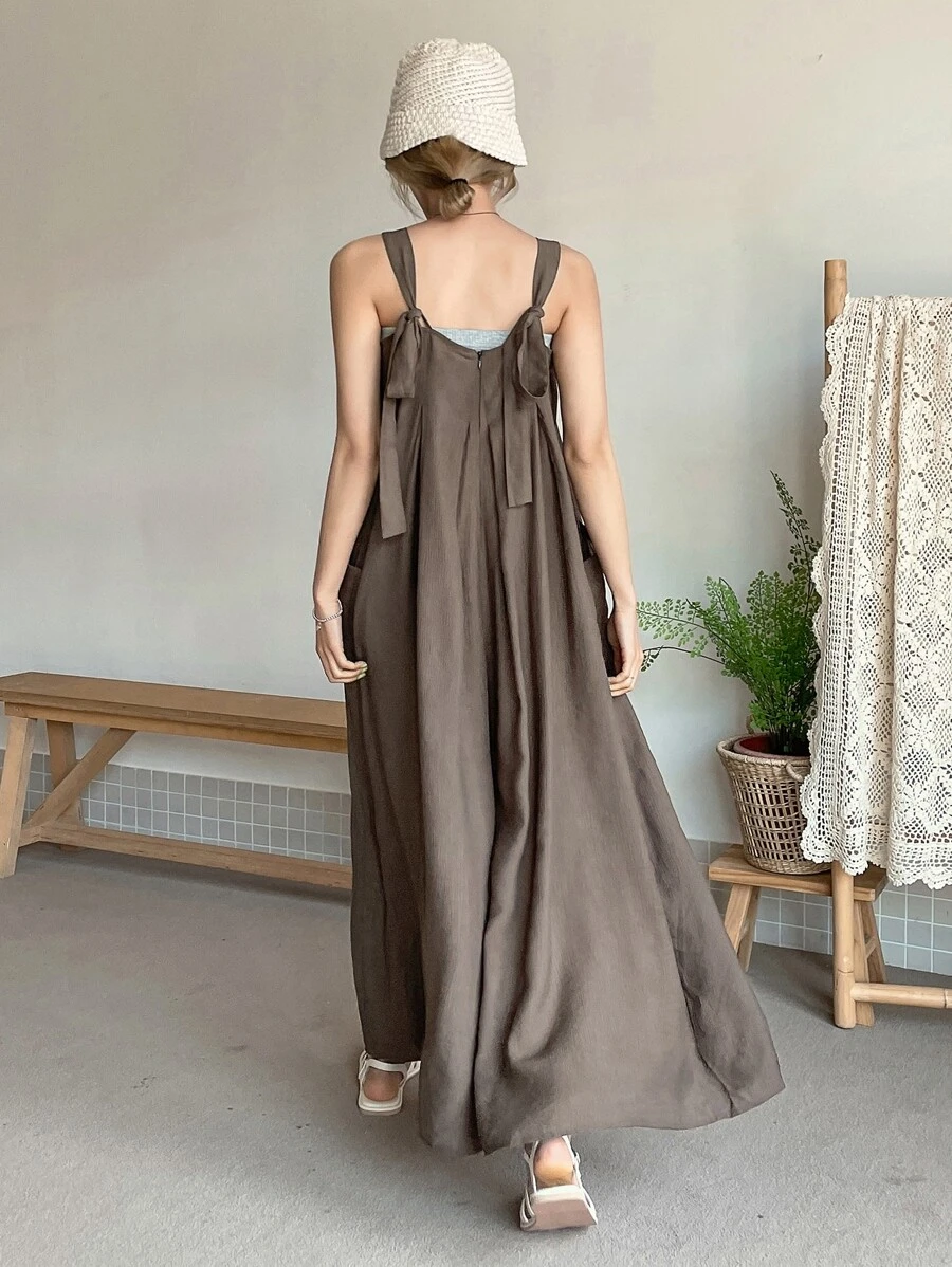 DAZY Áo liền quần nữ Uốn nếp màu trơn Giải trí - Cà phê nâu - Xem 1