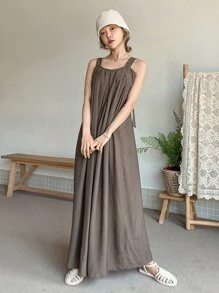 DAZY Áo liền quần nữ Uốn nếp màu trơn Giải trí - Cà phê nâu - Xem 2