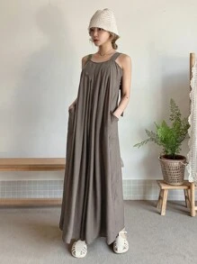 DAZY Áo liền quần nữ Uốn nếp màu trơn Giải trí - Cà phê nâu - Xem 7