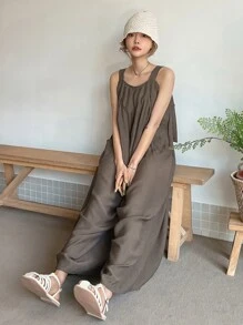 DAZY Áo liền quần nữ Uốn nếp màu trơn Giải trí - Cà phê nâu - Xem 9