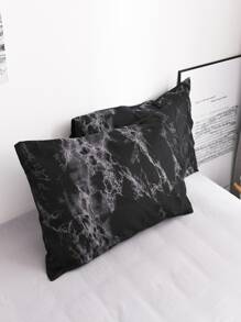 Bộ 3 vỏ chăn họa tiết đá cẩm thạch đen (1 vỏ chăn & 2 vỏ gối) Bộ chăn ga gối mềm mại và thân thiện với da cho gia đình, Bộ ga trải giường cho mọi mùa, Mùa cưới - màu đen - Xem 5