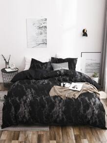 Bộ 3 vỏ chăn họa tiết đá cẩm thạch đen (1 vỏ chăn & 2 vỏ gối) Bộ chăn ga gối mềm mại và thân thiện với da cho gia đình, Bộ ga trải giường cho mọi mùa, Mùa cưới - màu đen - Xem 8