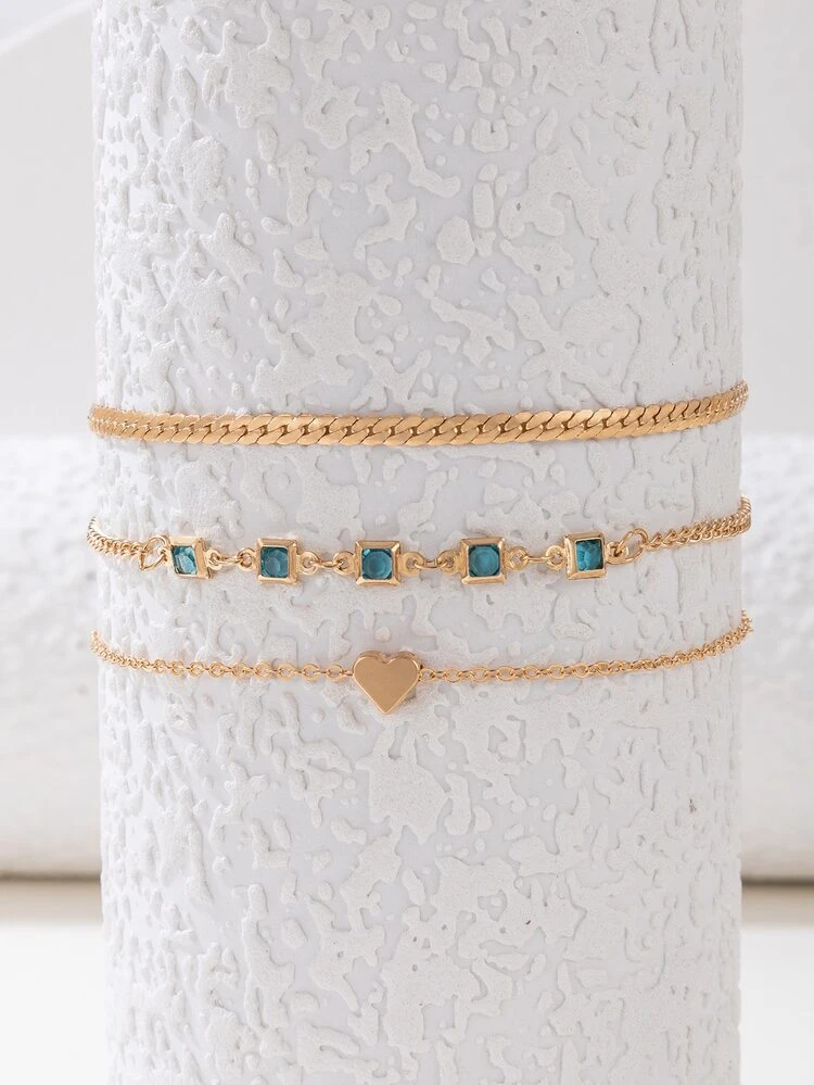 3pcs Heart & Geometric Decor Bracelet