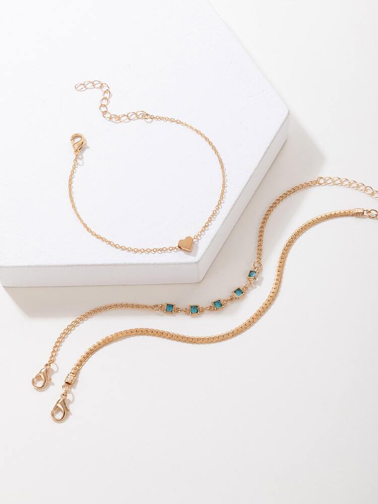 3pcs Heart & Geometric Decor Bracelet
