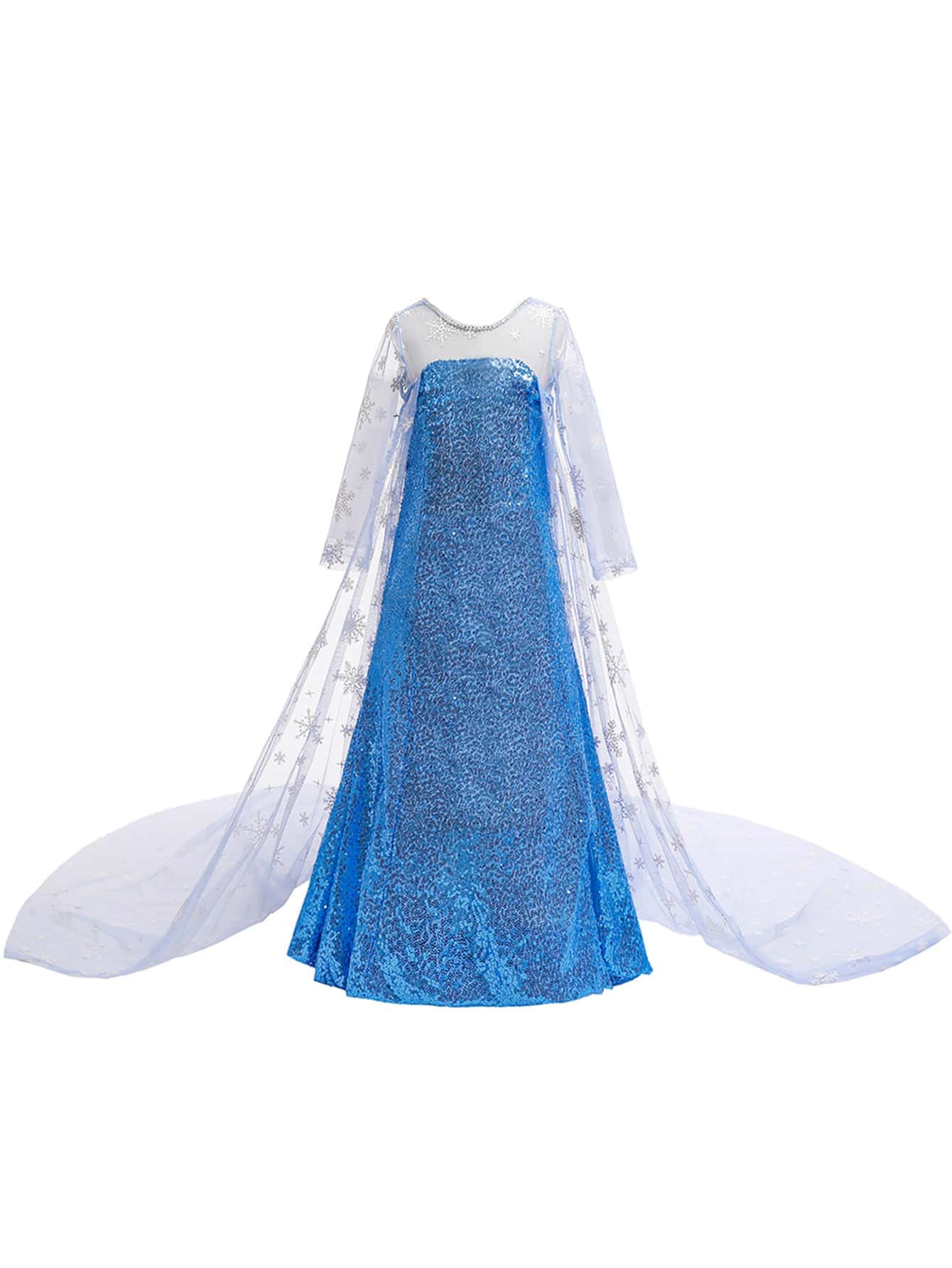 Toddler Girls Contrast Snowflake Mesh Rhinestone Decor Overlay Gown Dress