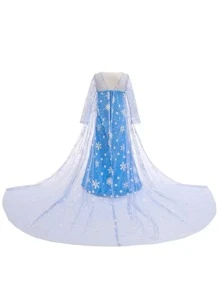 Toddler Girls Contrast Snowflake Mesh Rhinestone Decor Overlay Gown Dress