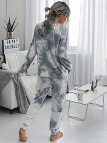 SHEIN LUNE Drop Shoulder Tie Dye Pullover & Joggers Set - Grey - View 2