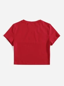 SHEIN EZwear Letter Graphic Tee - Red - View 2