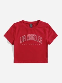 SHEIN EZwear Letter Graphic Tee - Red - View 3