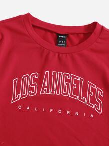 SHEIN EZwear Letter Graphic Tee - Red - View 5