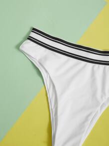 Striped Trim Bandeau Bikini Set For Summer Beach Vacation - White - View 5