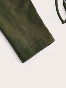 SHEIN ICON 頹廢搖滾前打結梯狀鏤空T恤 - 軍綠色 - 查看 4