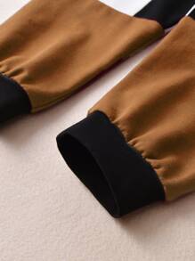 SHEIN Toddler Boys Colour Block Bear Embroidered 3D Patched Hoodie & Joggers - Multicolor - View 5