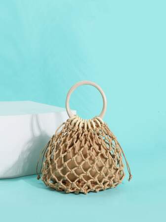 輕便、休閒、迷你2合1圓把手編織袋,適合青少女、女士、大學生使用,非常適合在校園、戶外、旅遊、外出、購物、假日使用