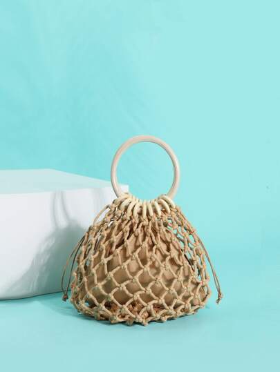 Lightweight, Casual Mini 2 In 1 Round Handle Woven Bag For Teen Girls Women College Students Perfect for College,Outdoors, Travel, Outings,Shopping,Holiday