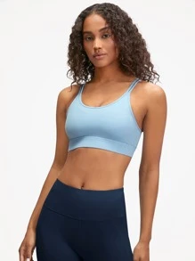 GLOWMODE FeatherFit™ Solid Strappy Sports Bra - Baby Blue - View 3