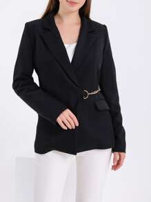 EURMUSE Blazer con cadena con diseño de aro de cuello con solapa - Negro - Ver 1