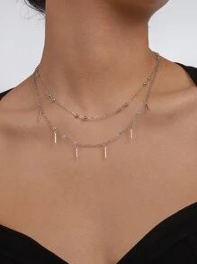 1 Máy Tính Thời Trang Hợp Kim Kẽm Đính Hạt Trang Trí Hình Học Charm Lớp Vòng Cổ Cho Nữ Trang Trí Hàng Ngày - Bạc - Xem 1