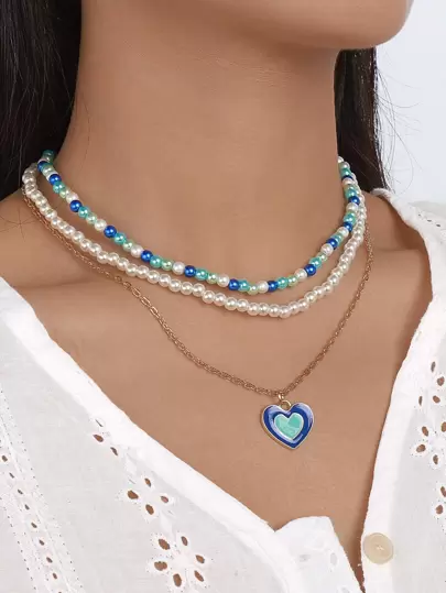 3入組愛心掛飾項鍊