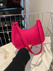 霓虹粉色迷你幾何絎縫毛氈方形包 - 玫紅色 - 查看 1