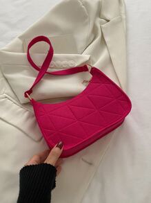 霓虹粉色迷你幾何絎縫毛氈方形包 - 玫紅色 - 查看 2