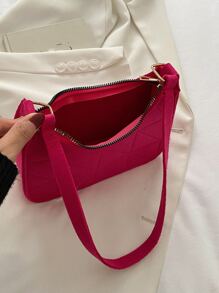 霓虹粉色迷你幾何絎縫毛氈方形包 - 玫紅色 - 查看 6