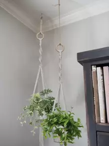 1pc Fabric Plant Hanger,Simple Solid Handmade Decorative Flower Pot Holder Without Plants - Beige - View 1