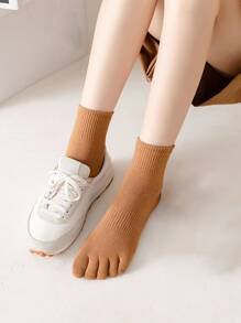 Solid Toe Socks - Coffee Brown - View 4