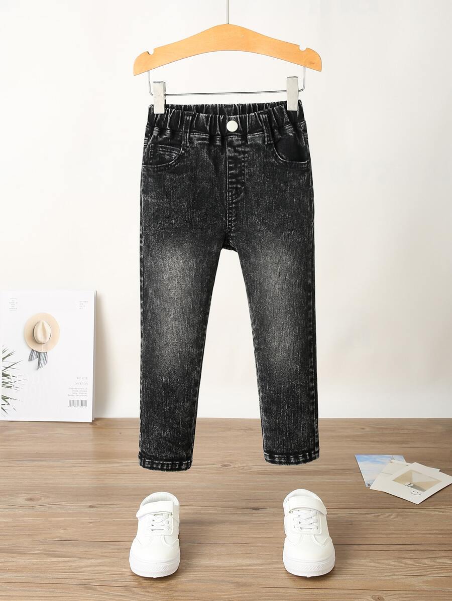 Toddler Boys Single Button Straight Leg Jeans - Black - View 1