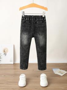 Toddler Boys Single Button Straight Leg Jeans - Black - View 2