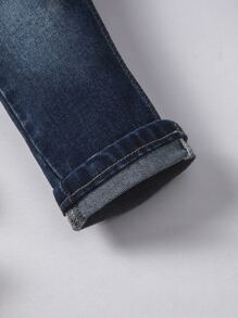 男嬰動物針腳細節單釦牛仔褲 - 深色水洗藍 - 查看 6