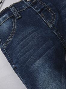 男嬰動物針腳細節單釦牛仔褲 - 深色水洗藍 - 查看 7