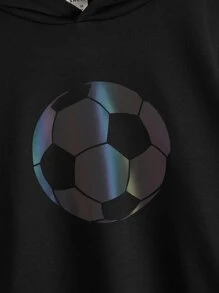 SHEIN Áo nỉ dài tay dệt kim kiểu dáng thường ngày với họa tiết bóng đá phản quang, dành cho bé trai tuổi teen. - màu đen - Xem 3