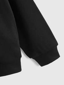 SHEIN Áo nỉ dài tay dệt kim kiểu dáng thường ngày với họa tiết bóng đá phản quang, dành cho bé trai tuổi teen. - màu đen - Xem 5