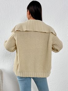 Sailor Collar Zipper Front Drop Shoulder Cardigan - Apricot - View 6