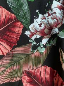 SHEIN Holidaya Wygodne i eleganckie spodnie damskie z dużym nadrukiem kwiatowym