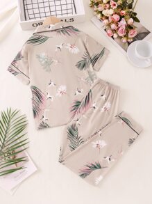 Tween Girls' Home Wear With Leaf And Bird Print - Khaki - View 2